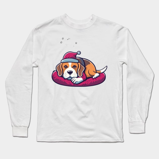 Beagle Dog On A Bed Christmas Long Sleeve T-Shirt by Graceful Designs